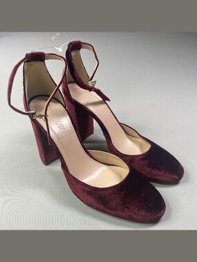 J Crew Shoes Womens 6.5 burgundy red velvet Maisie heels preppy cocktail